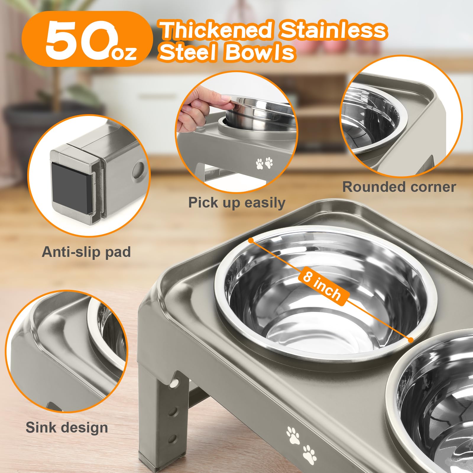 COMESOON anti-slip-edges-stand minimizes sliding during mealtime.
