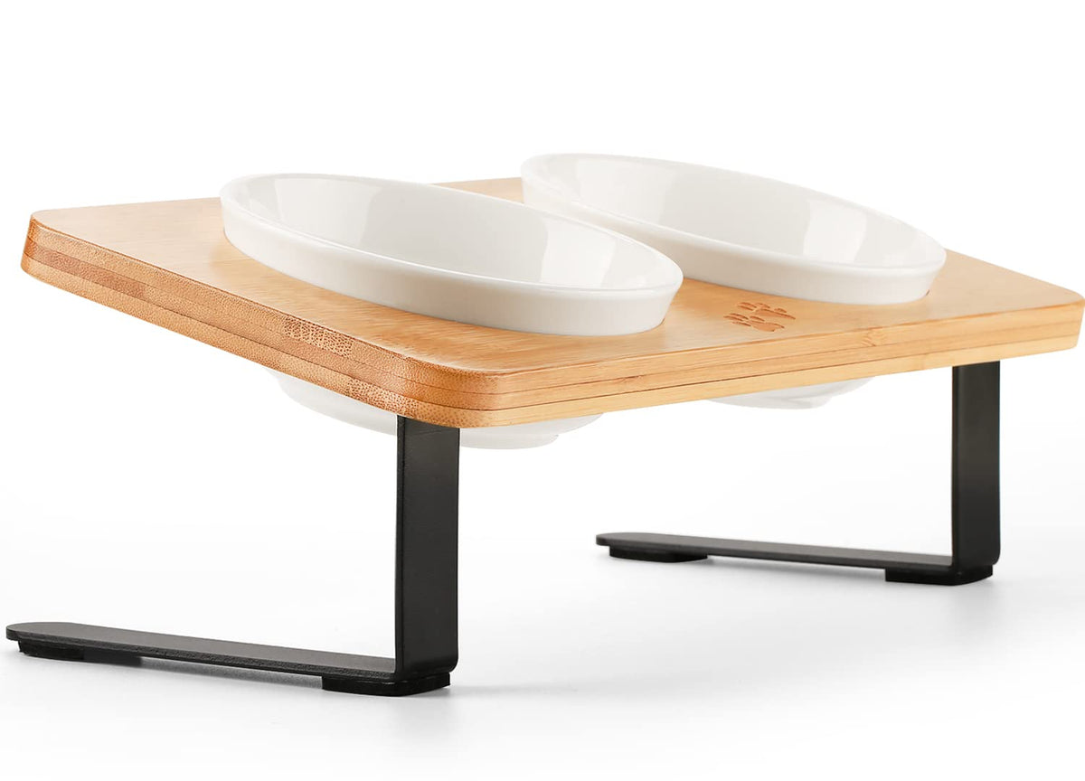 COMESOON ceramic elevated cat bowls tilted 10 degrees for ergonomic feeding