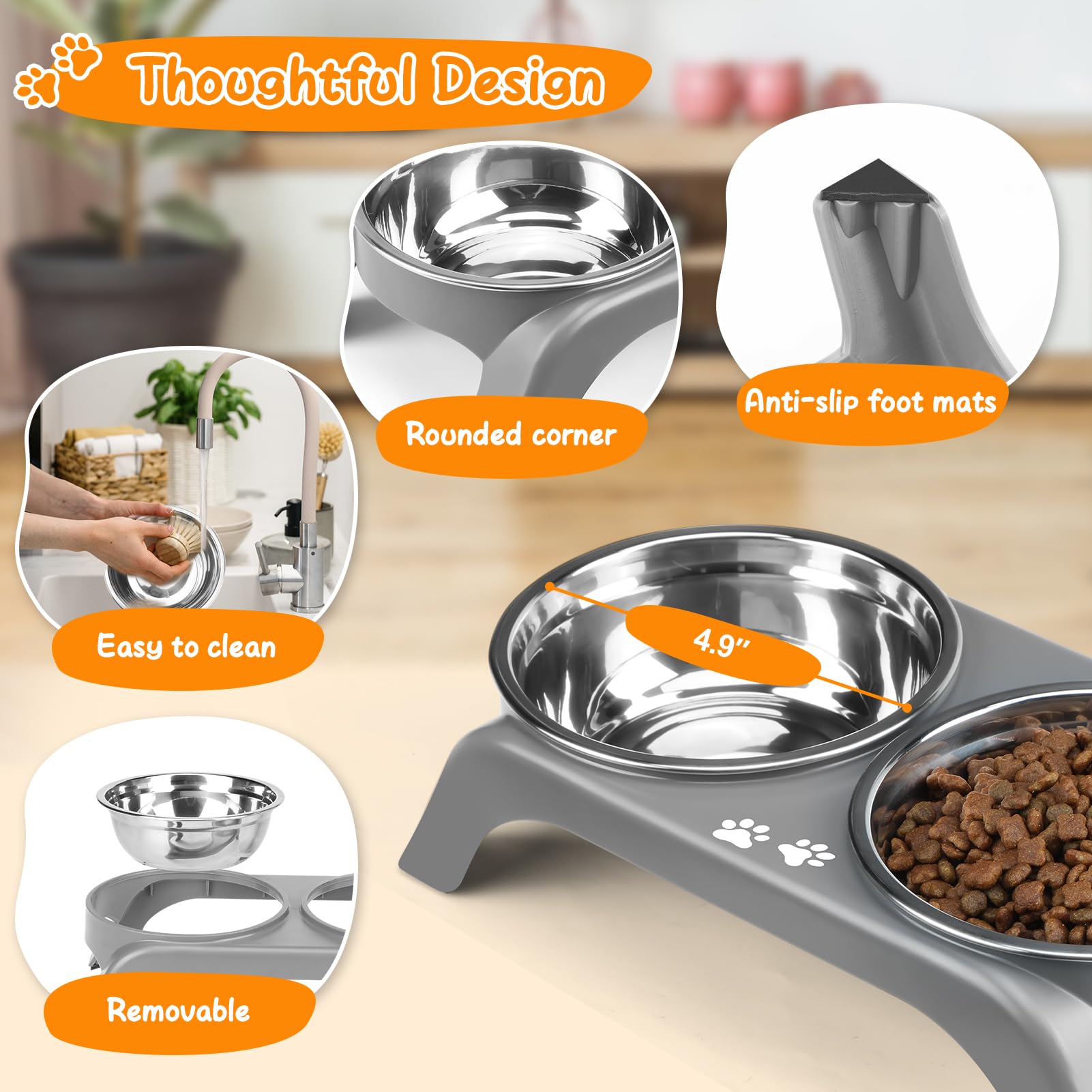 COMESOON double stainless steel bowls prevent cross contamination during meals
