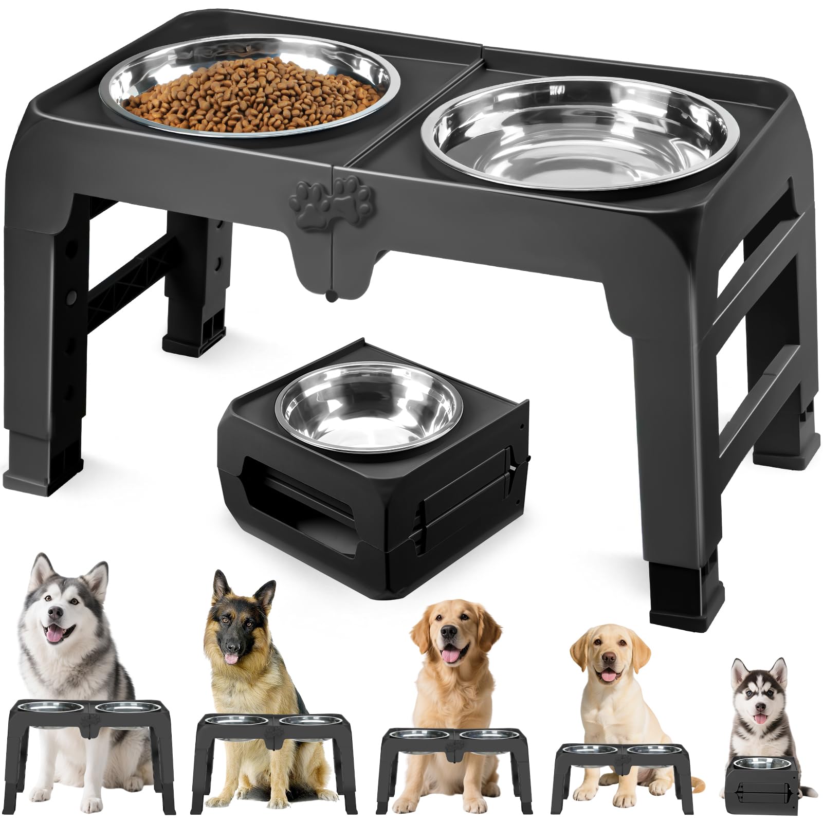 COMESOON elevated-dog-bowl-stand with two 10-inch bowls for large dogs, sturdy feeding setup.