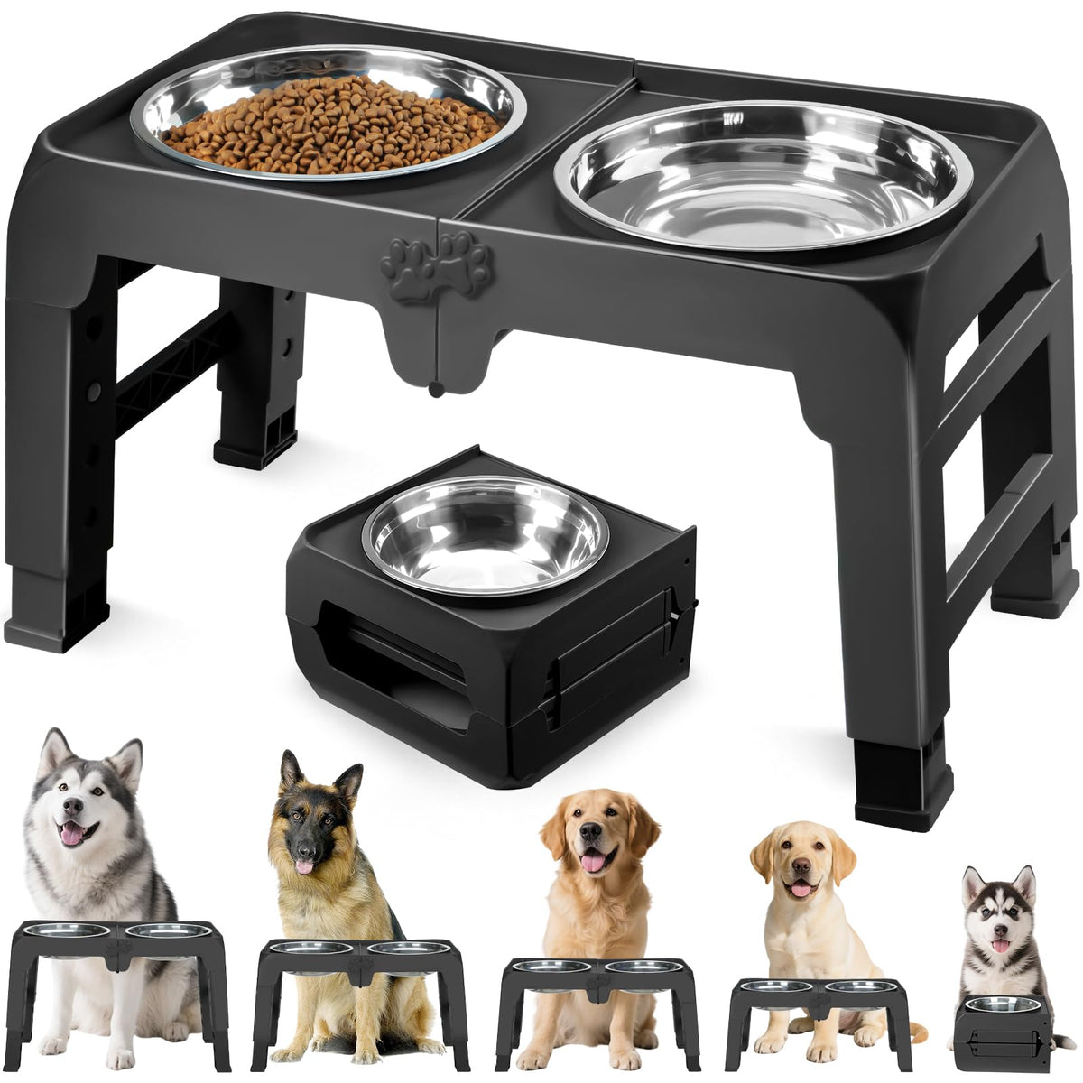 COMESOON elevated-dog-bowl-stand with two 10-inch bowls for large dogs, sturdy feeding setup.