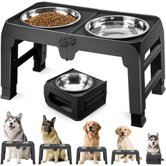 COMESOON elevated-dog-bowl-stand with two 10-inch bowls for large dogs, sturdy feeding setup.