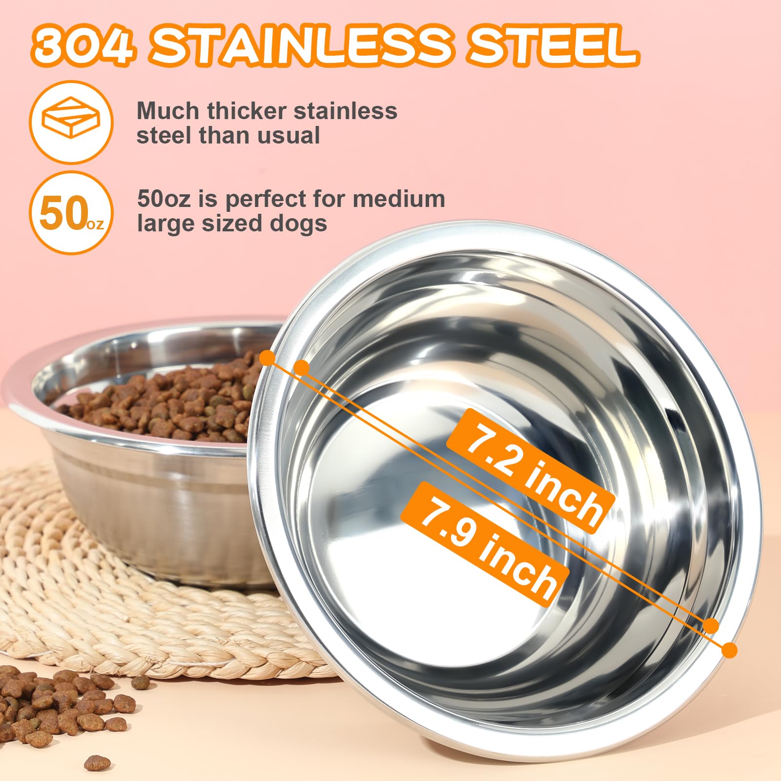 COMESOON stainless steel dog bowl close-up highlights durable edge and mirror sheen