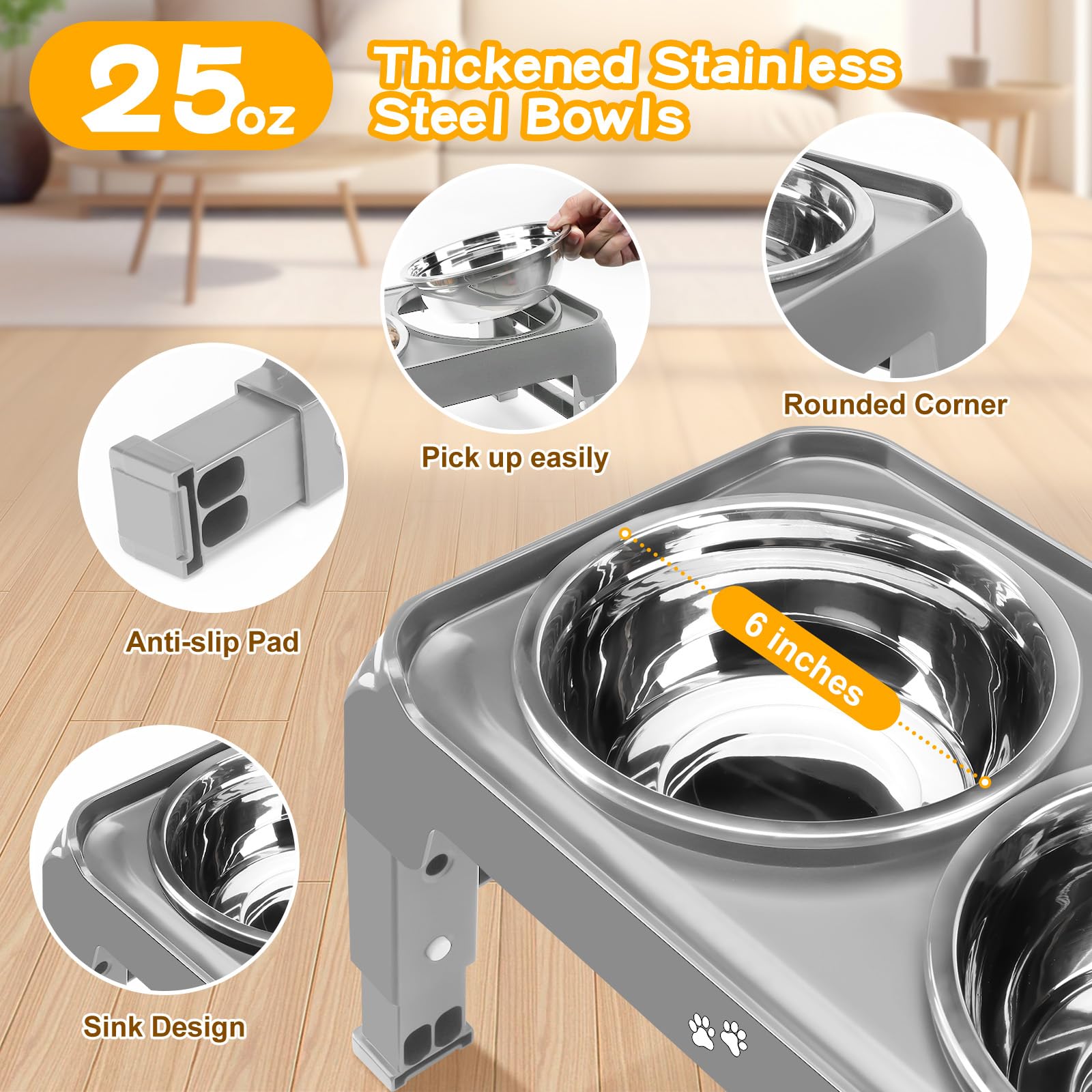 COMESOON thickened stainless steel bowls provide durable, long-lasting feeding.