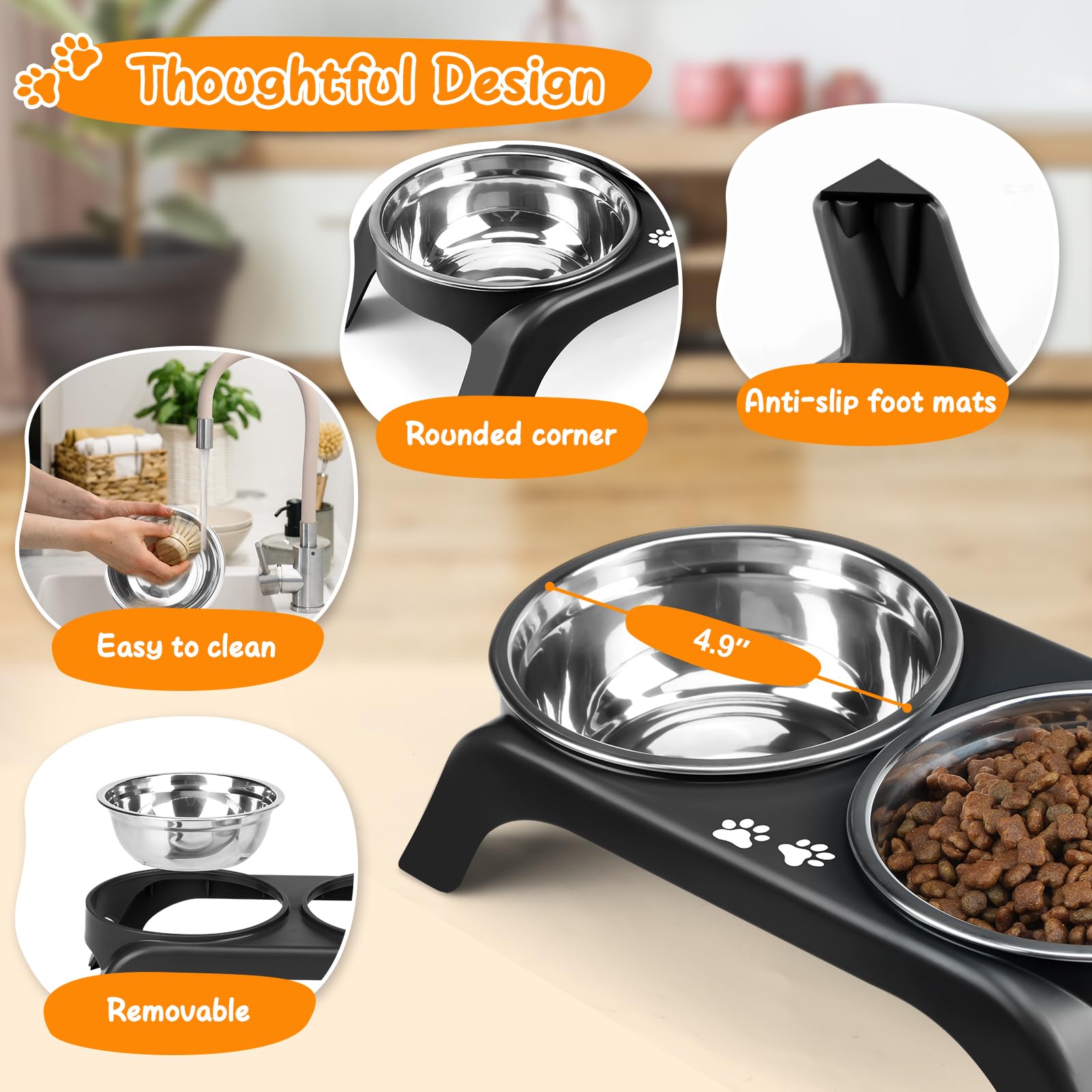 COMESOON thickened stainless steel bowls keep food and water separate.