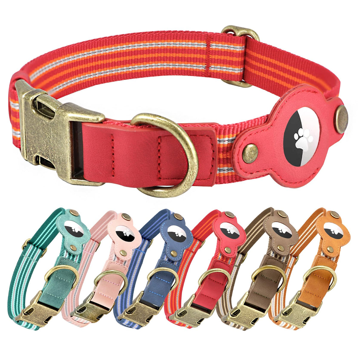 Comfluxe AirTag dog collar large red soft nylon for comfortable wear and tracking