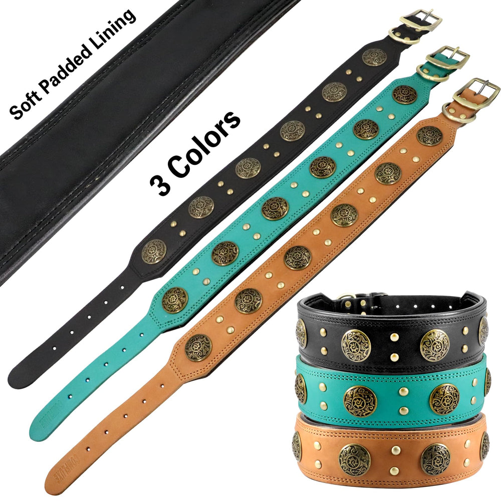 Comfluxe double-layer leather collar with D-ring for easy leash attachment