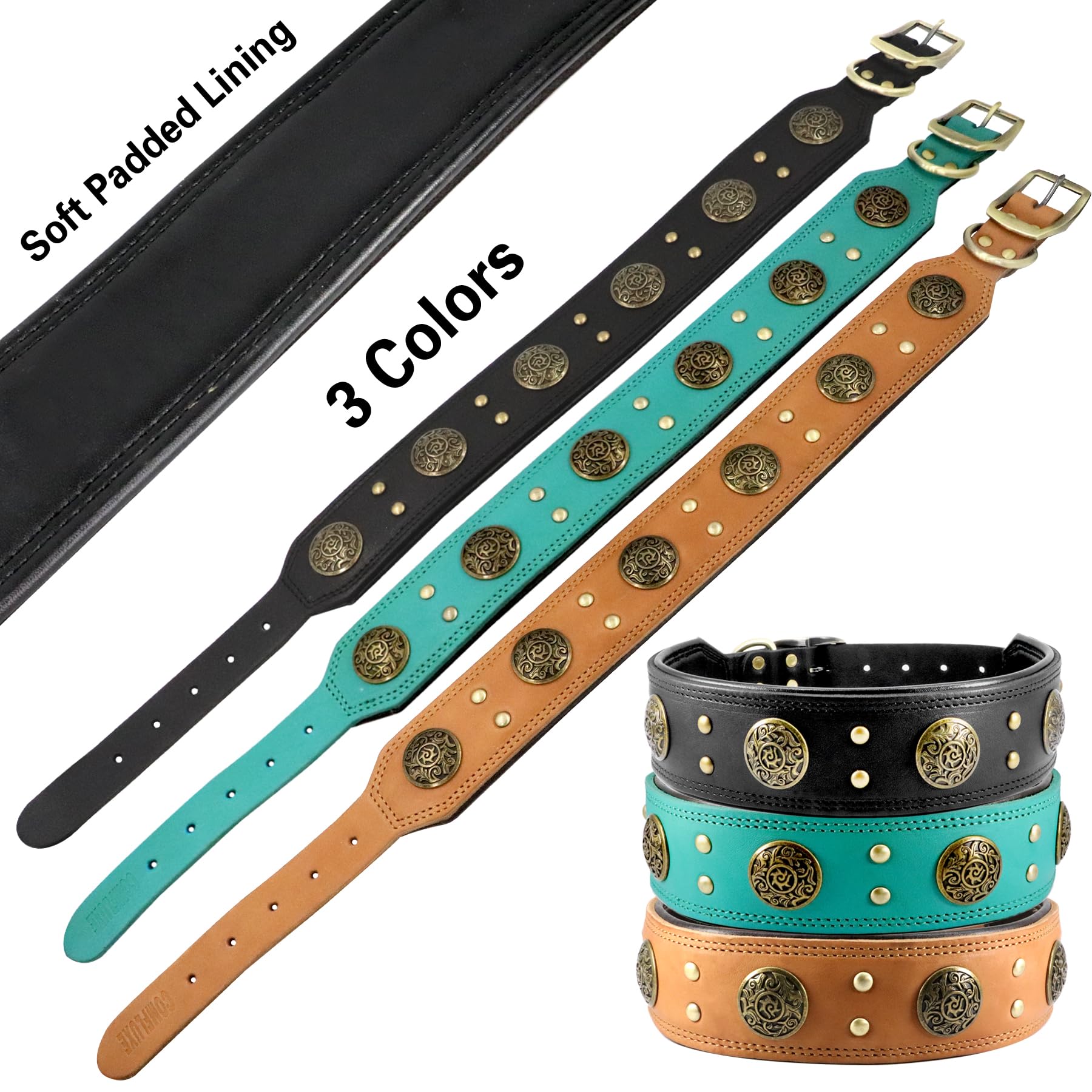 Comfluxe orange leather collar bright visual for high visibility during walks.