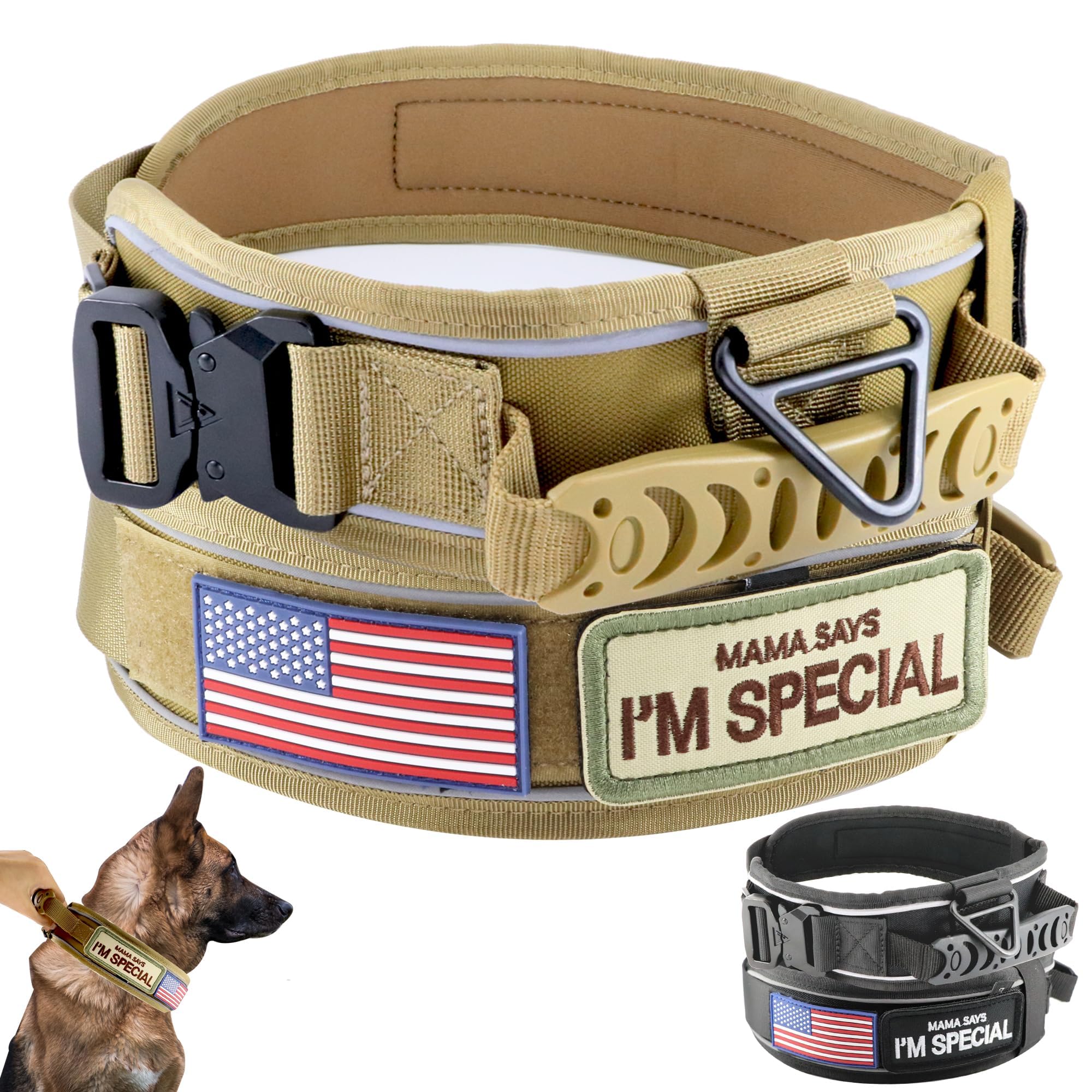 Comfluxe tactical dog collar with padded handle for secure, comfortable control during training or walks.