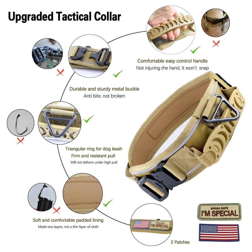 Comfluxe tactical dog collar MOLLE attachments closeup enables gear customization.