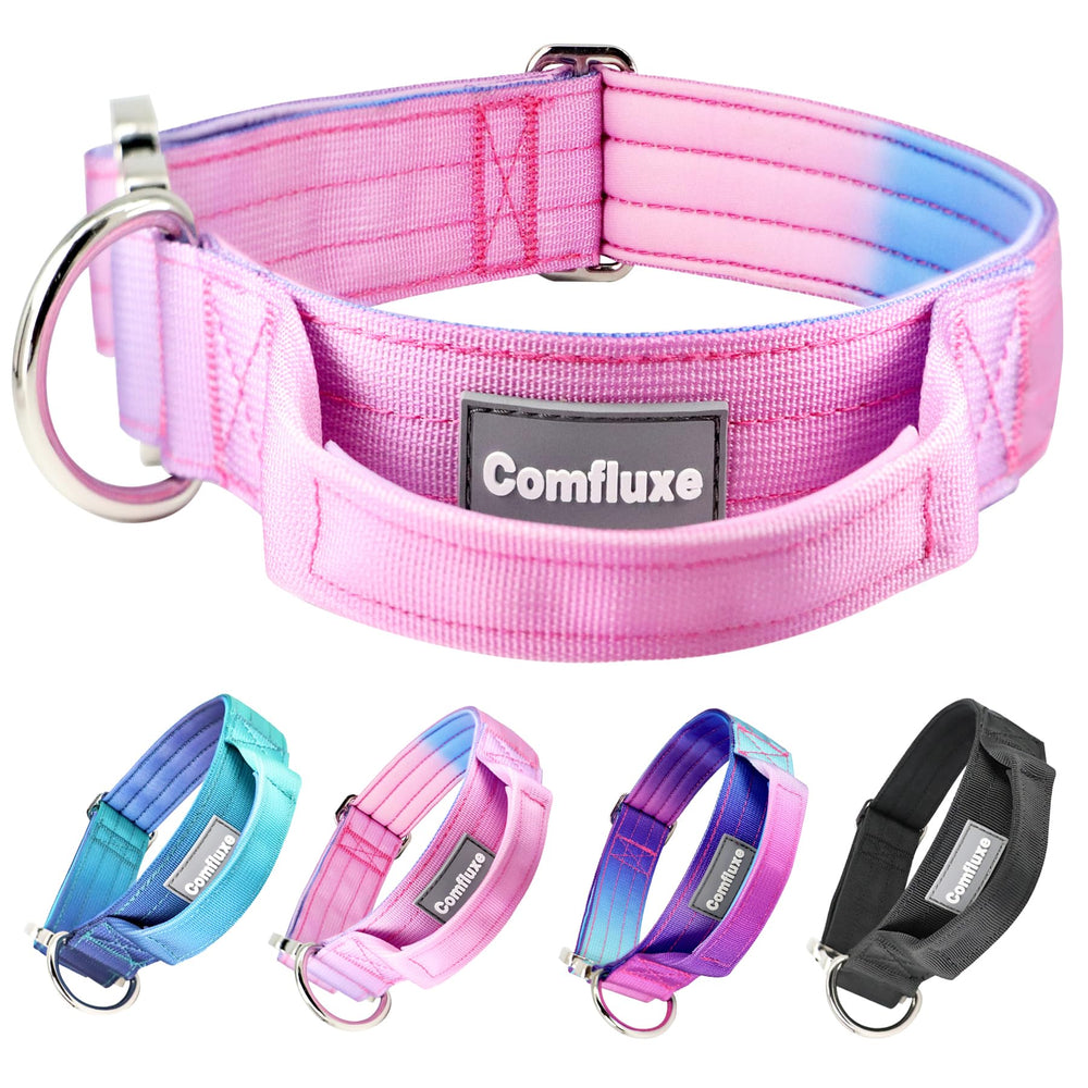 Comfluxe tactical dog collar pink gradient side view for outdoor adventures