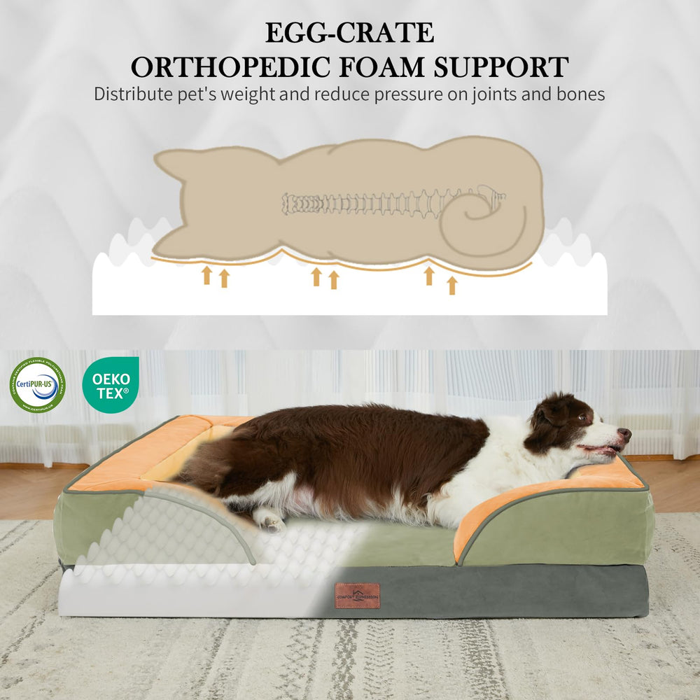 Comfort Expression avocado-color bed with 34x26 sleeping-surface for roomy lounging.