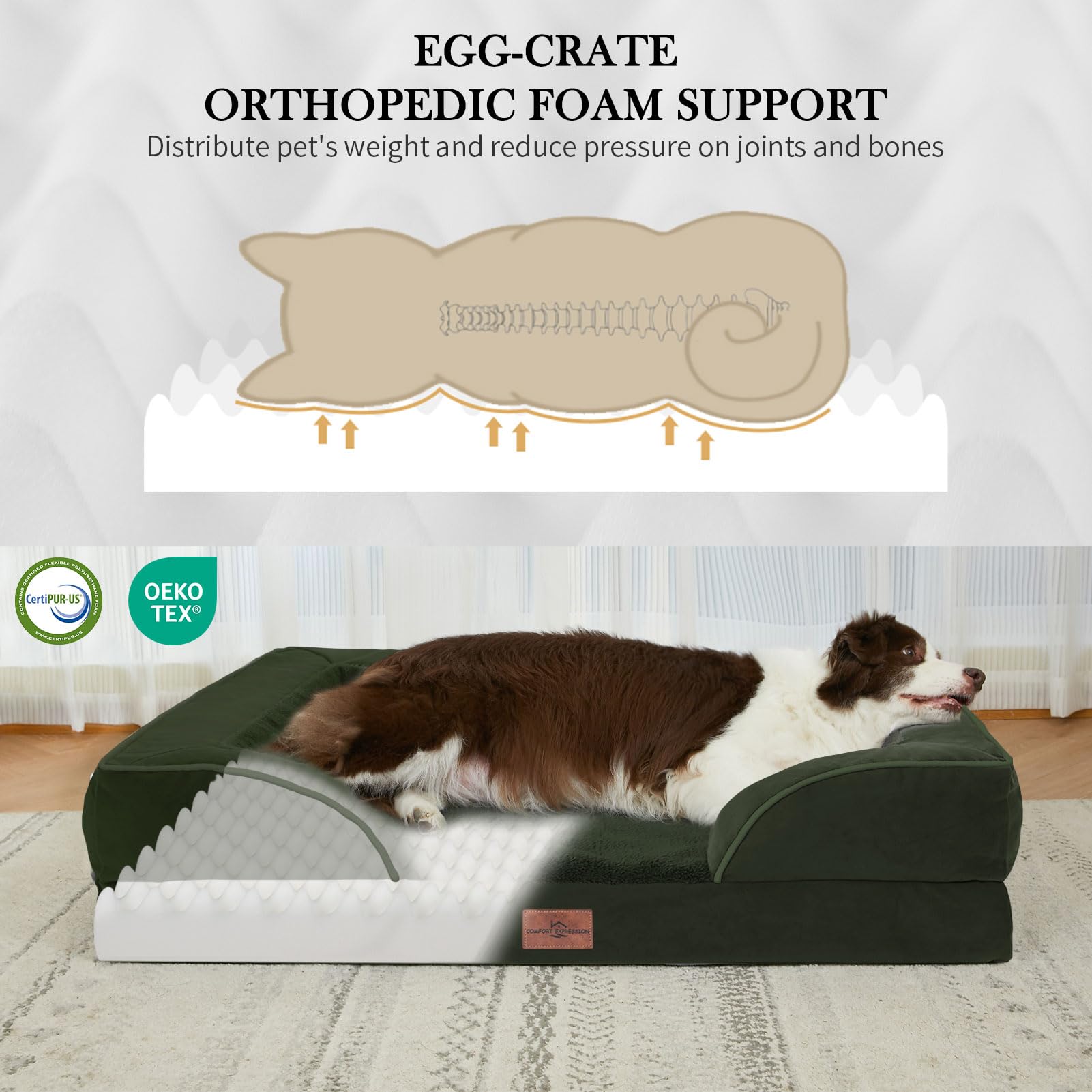 Comfort Expression egg-crate foam close-up shows plush support for aging joints