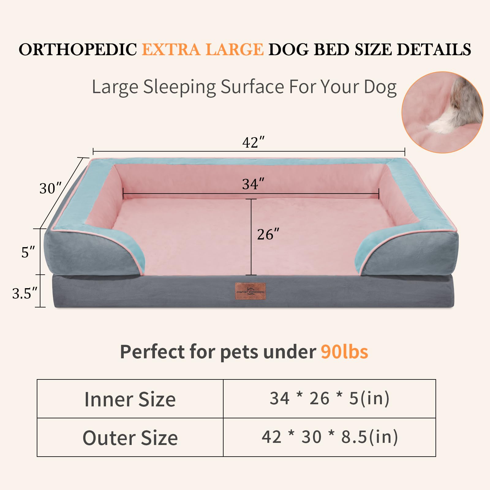 Comfort Expression orthopedic bed non-slip bottom prevents sliding during play or rest