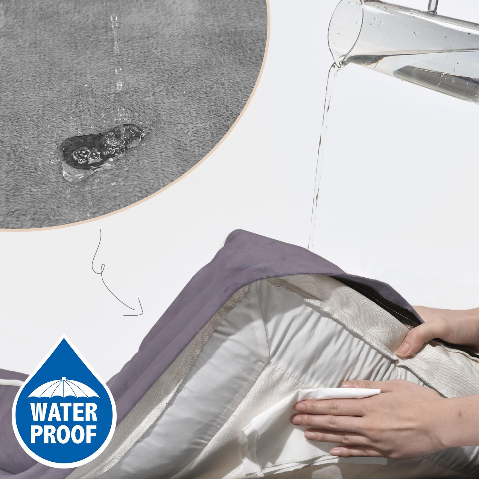Comfort Expression bed with waterproof backing protects foam from spills.