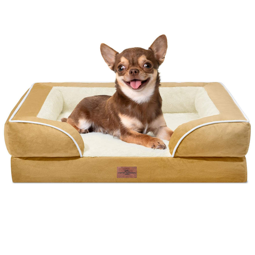 Comfort Expression orthopedic dog bed 24x16 caramel front view shows joint-friendly support.