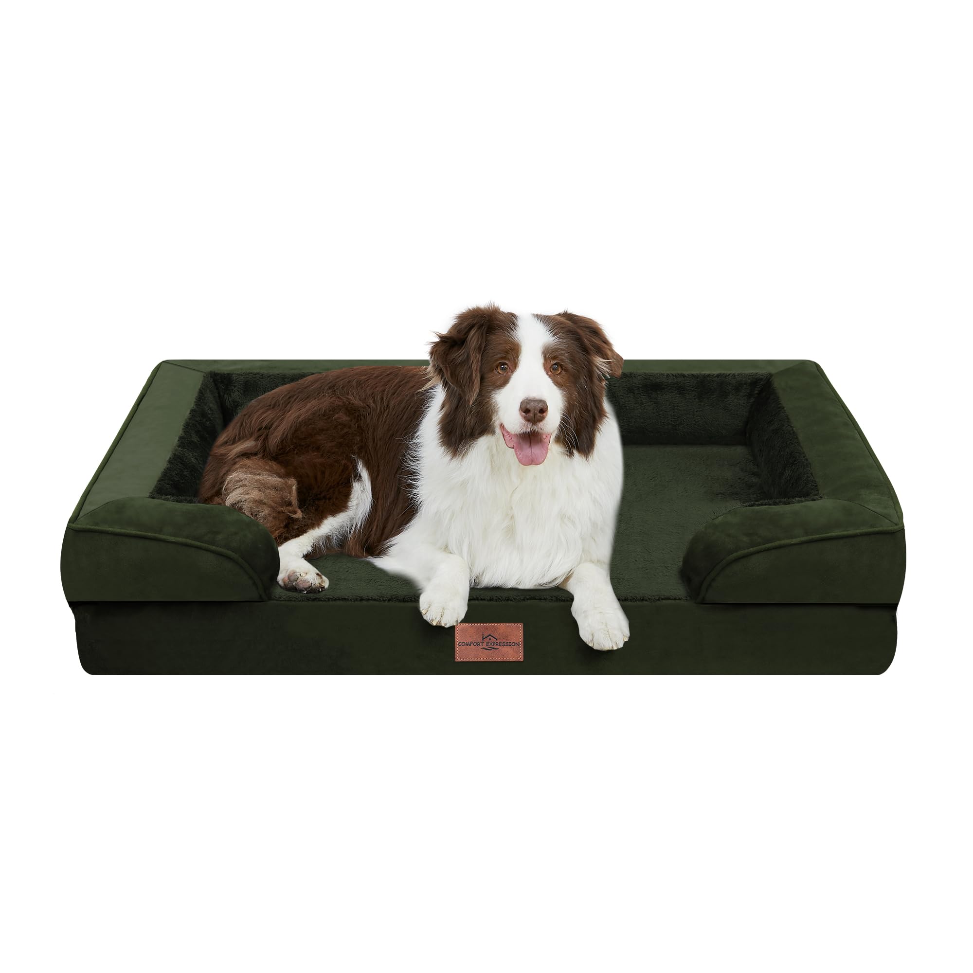 Comfort Expression orthopedic dog bed 36x27 olive-green cover highlights joint-supporting design