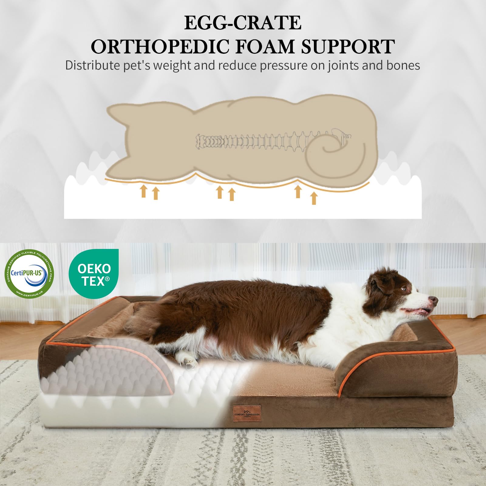 Comfort Expression orthopedic dog bed 45x35 side view demonstrates supportive bolster design