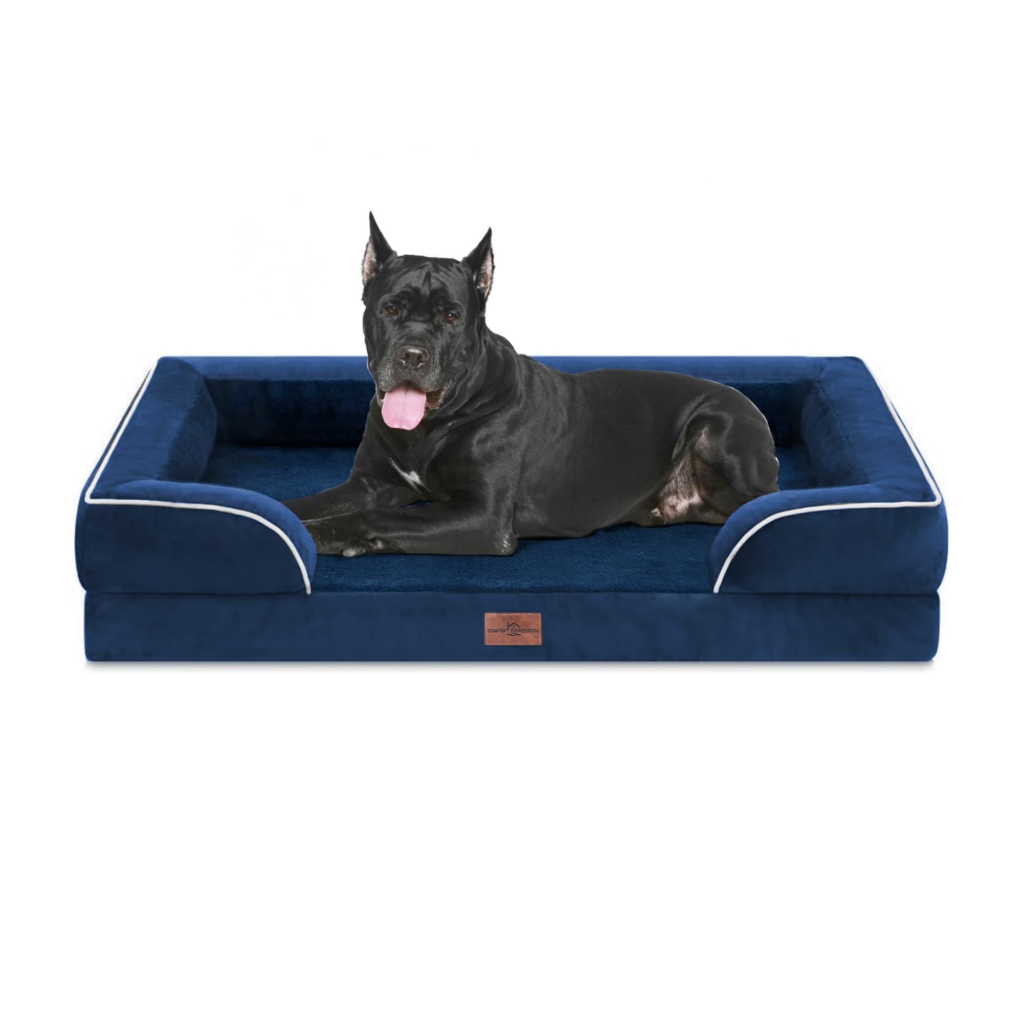 Comfort Expression orthopedic dog bed front view in navy provides cozy support for extra-large dogs