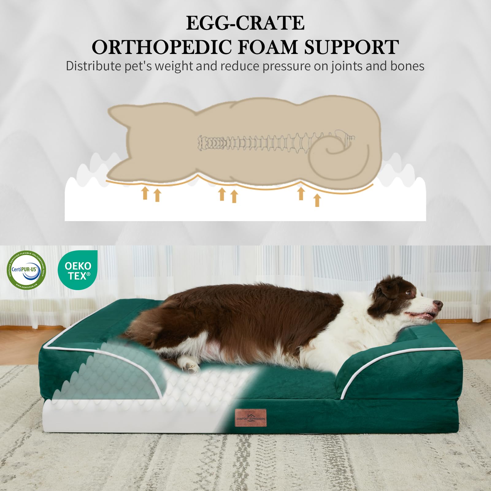 Comfort Expression emerald bed close-up foam showing egg crate support
