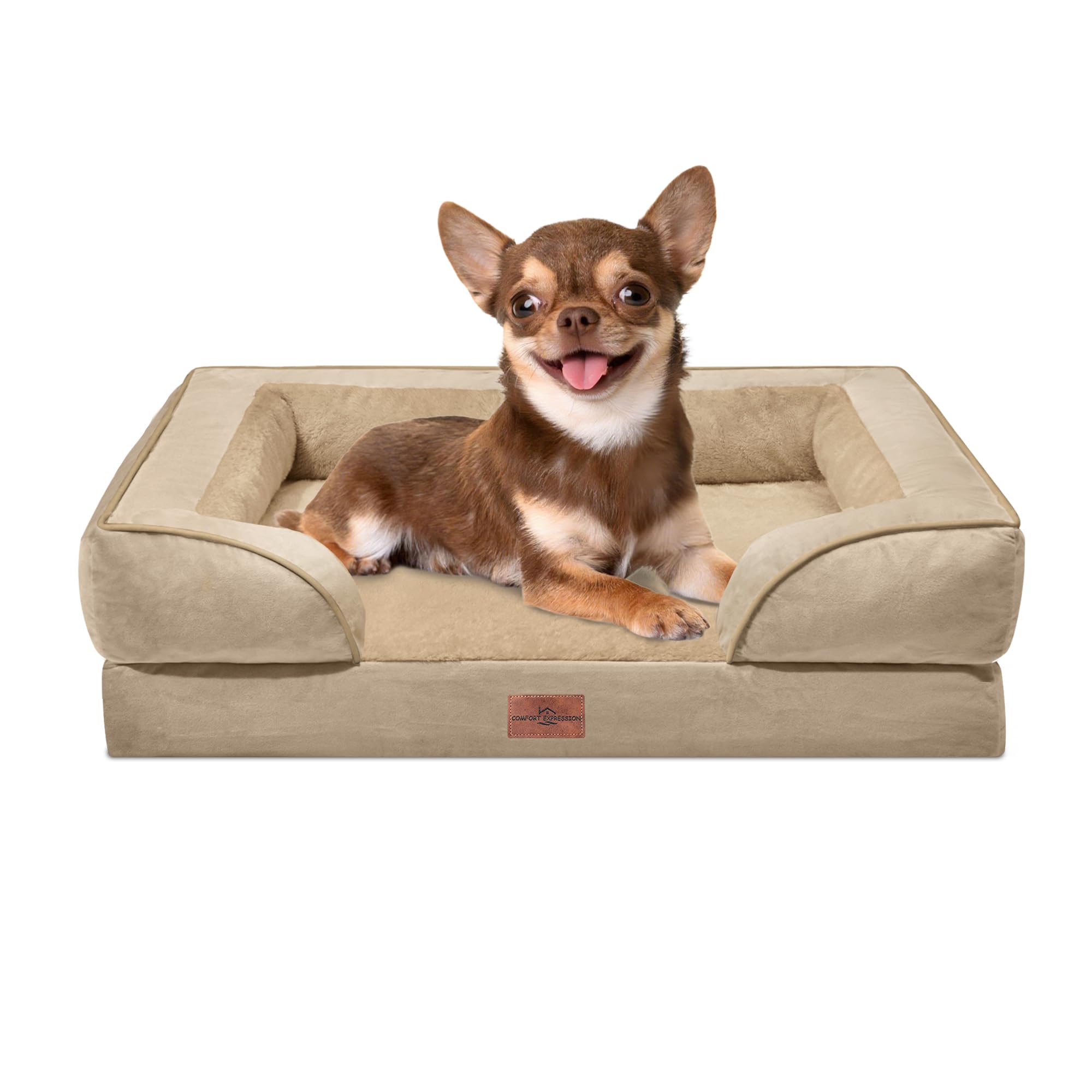 Comfort Expression orthopedic dog bed foam closeup highlighting supportive egg-crate foam for joints.