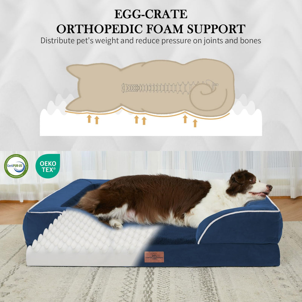 Comfort Expression foam core egg crate highlights joint friendly cushioning for aging pets