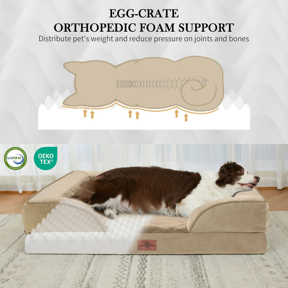 Comfort Expression orthopedic dog bed with non-slip bottom keeps sleeping area secure.