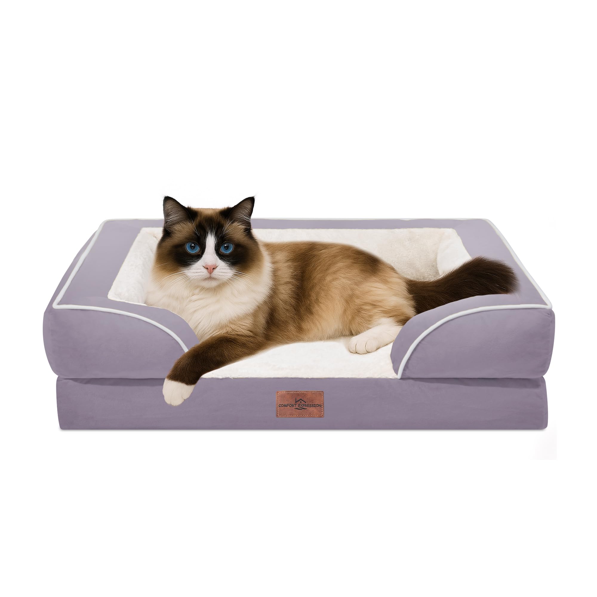 Comfort Expression orthopedic dog bed with closed-top purple design for secure neck support.