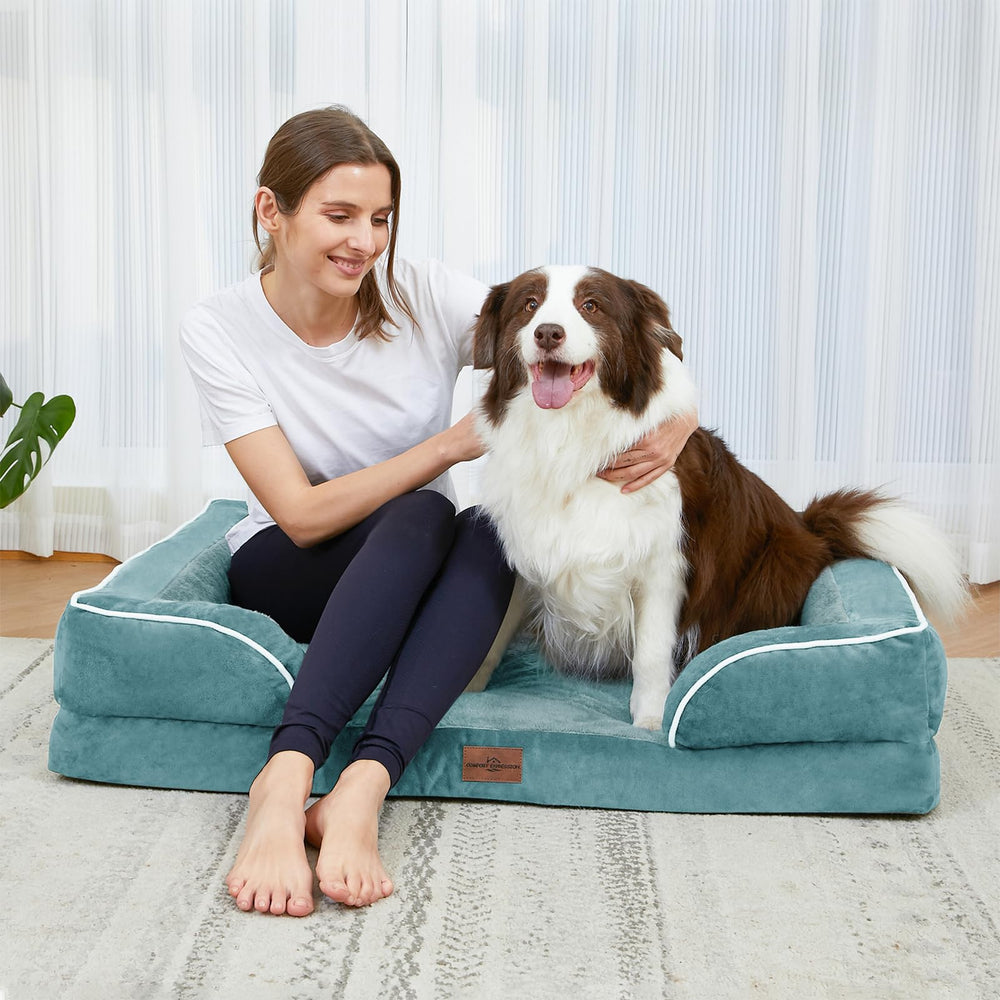 Comfort Expression washed blue fabric texture highlights cozy, pet-friendly material