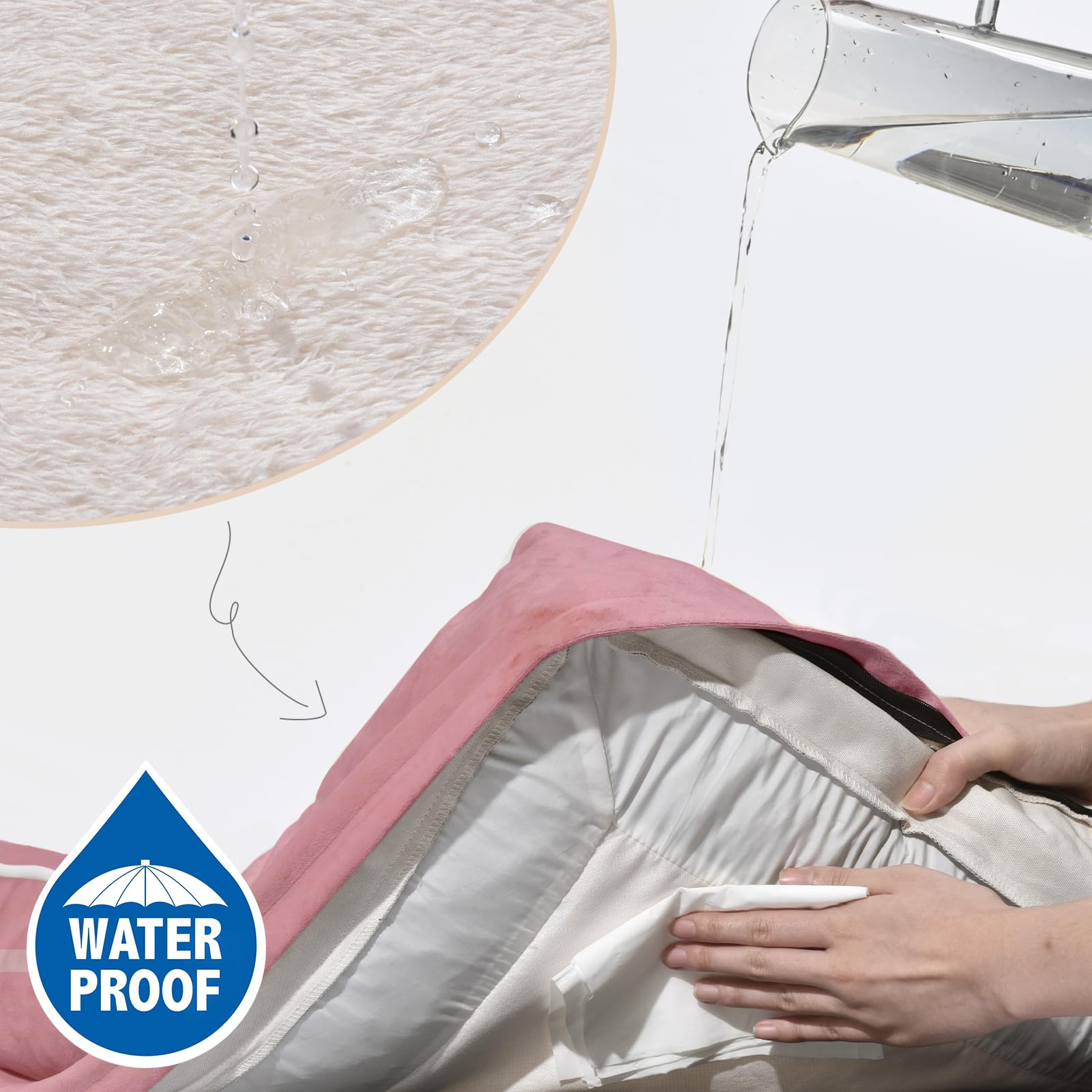 Comfort Expression waterproof cover protects the foam from spills and makes cleaning easier.