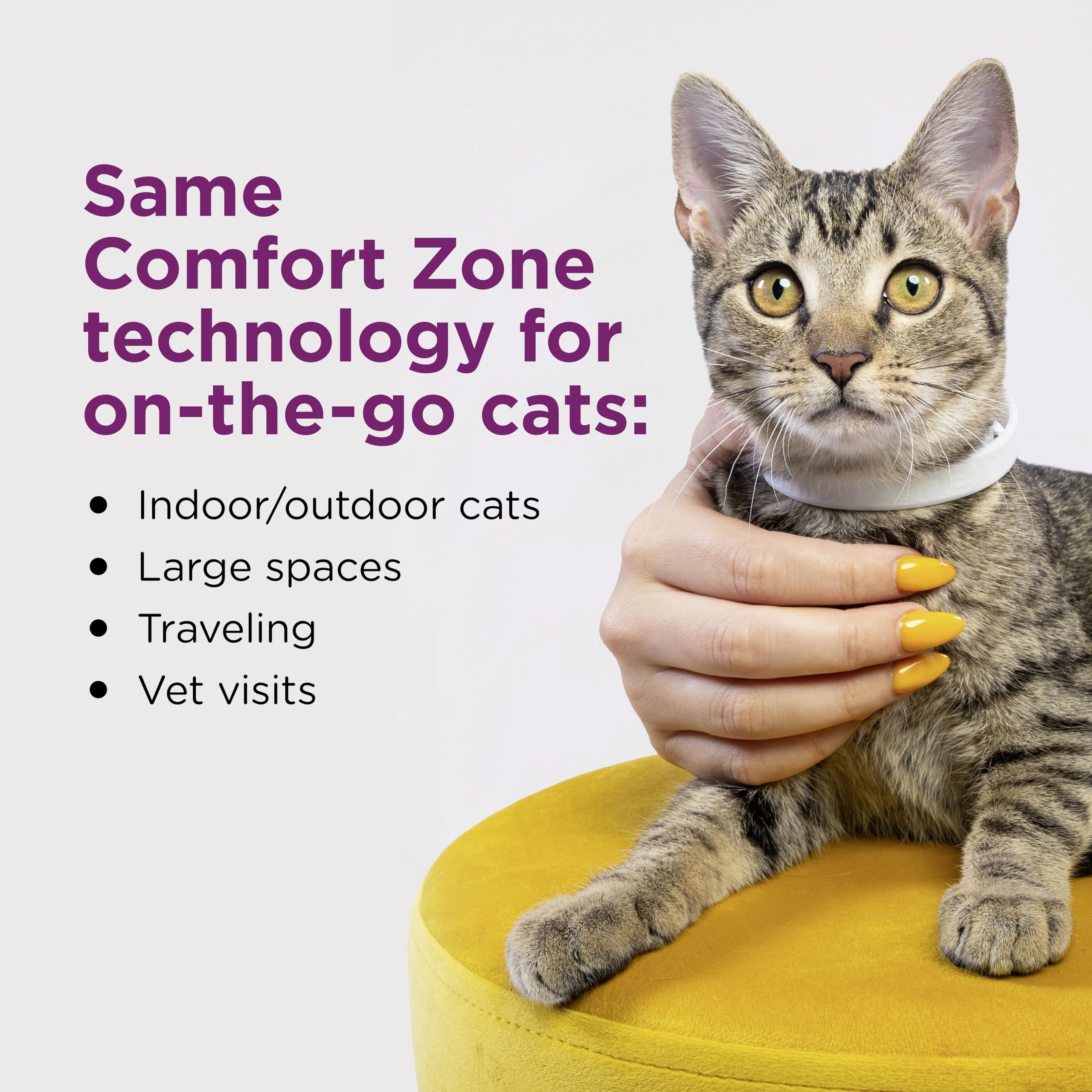 Comfort Zone calming collar closeup strap shows adjustable one-size fit with easy release.