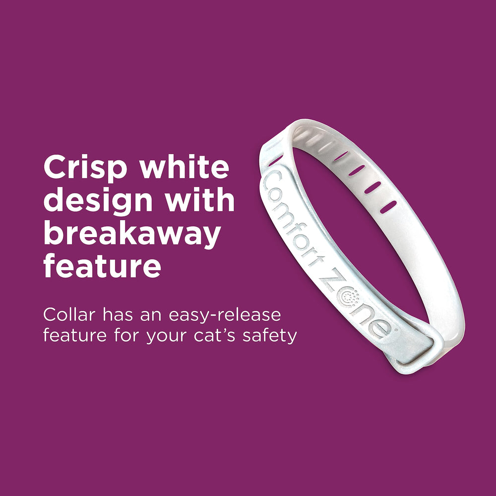 Comfort Zone cat calming collar one-size-fit communicates universal fit for adult cats.