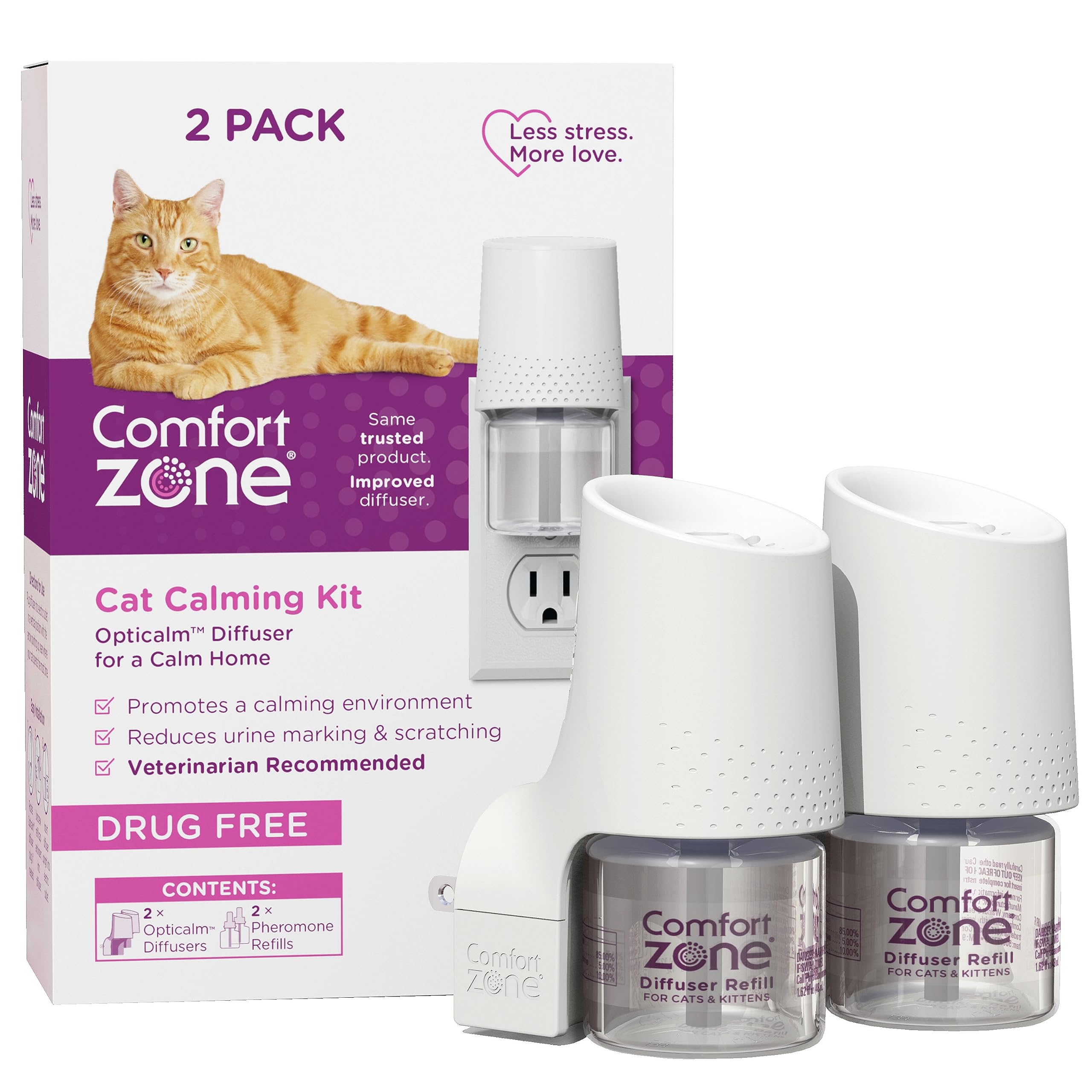 Comfort Zone cat calming diffuser setup demonstrates a discreet calming aid for homes.