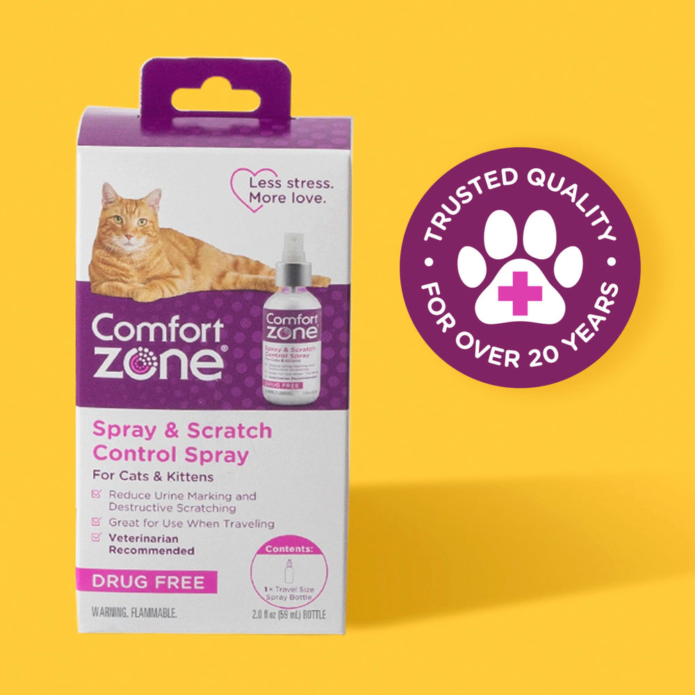 Comfort Zone cat calming spray supports ease during vet visits and environment changes.