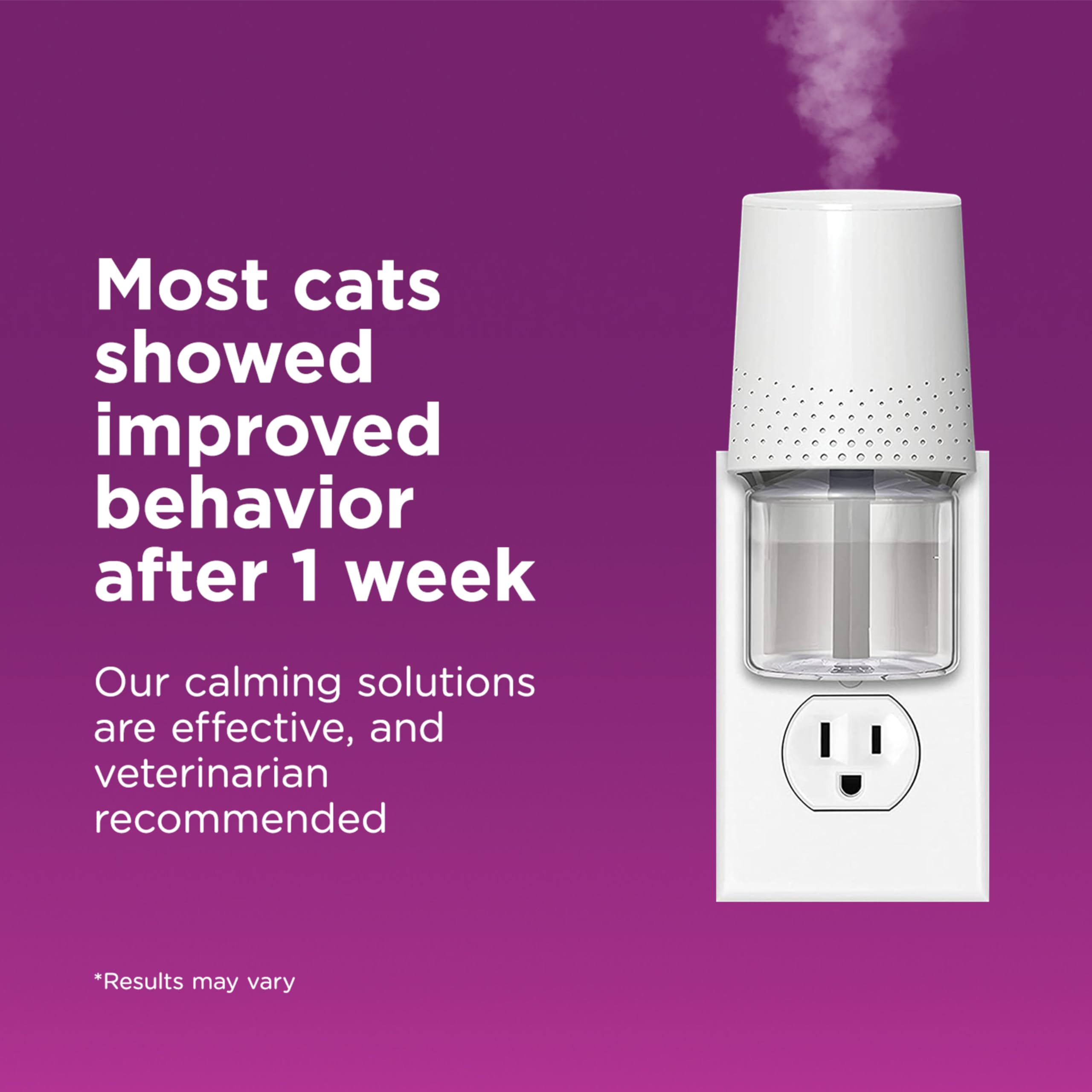 Comfort Zone cat pheromone diffuser closeup illustrates soothing signals for anxious cats.