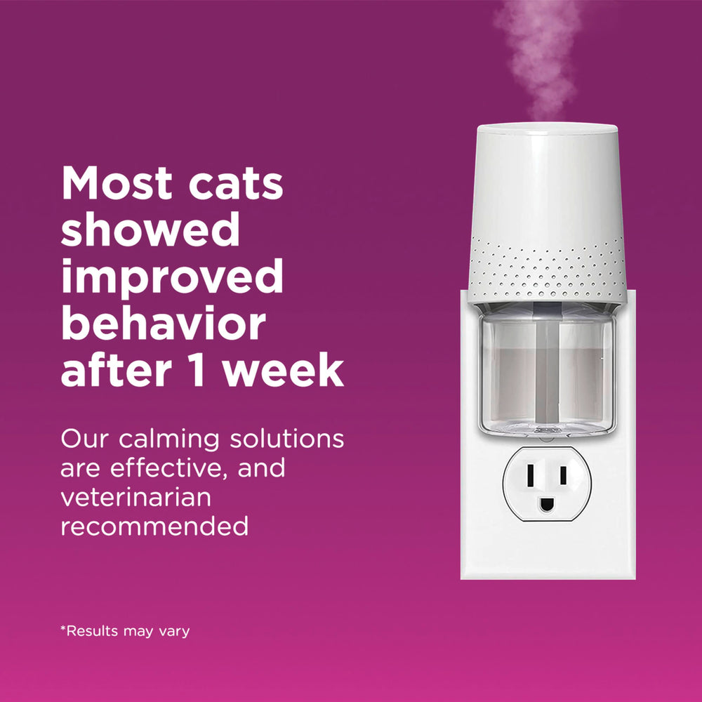 Comfort Zone cat pheromone diffuser closeup illustrates soothing signals for anxious cats.