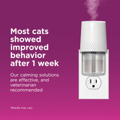 Comfort Zone cat pheromone diffuser closeup illustrates soothing signals for anxious cats.