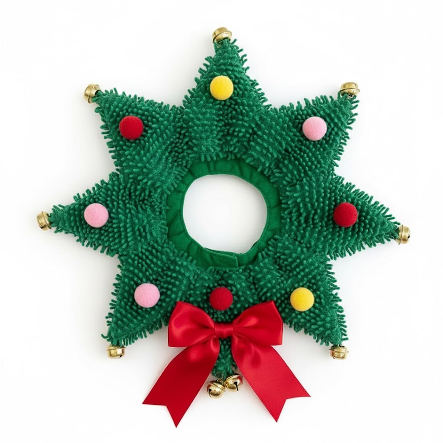ComfyCamper Christmas wreath neck scrunchie dog costume side view for easy wearability