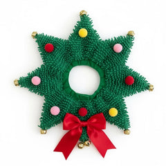 ComfyCamper Christmas wreath neck scrunchie dog costume side view for easy wearability