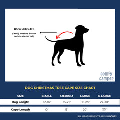 ComfyCamper dog Christmas Tree Cape on a pup for holiday photos.