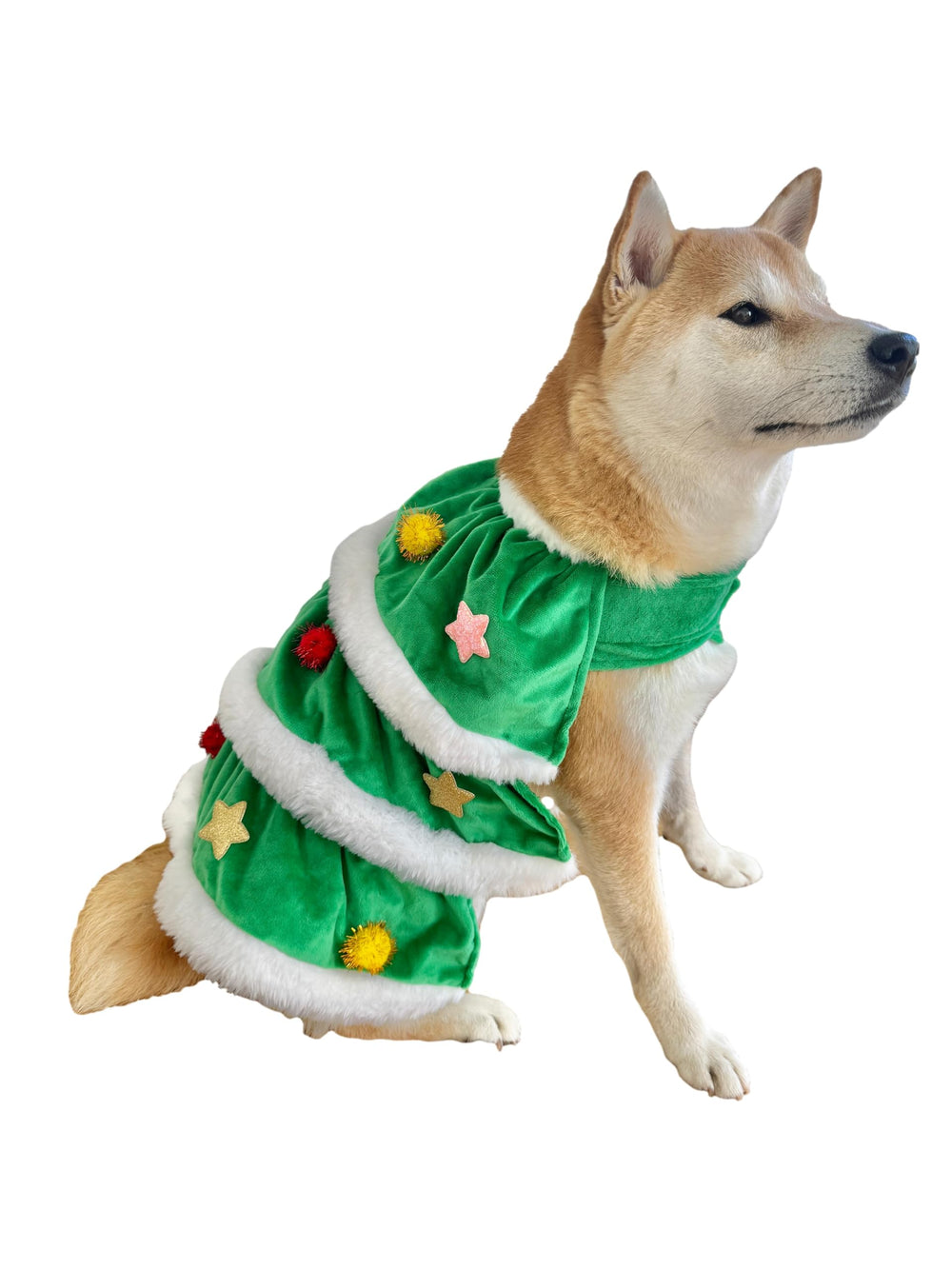 ComfyCamper dog Christmas Tree Cape with snowy edges creates cozy holiday vibe.