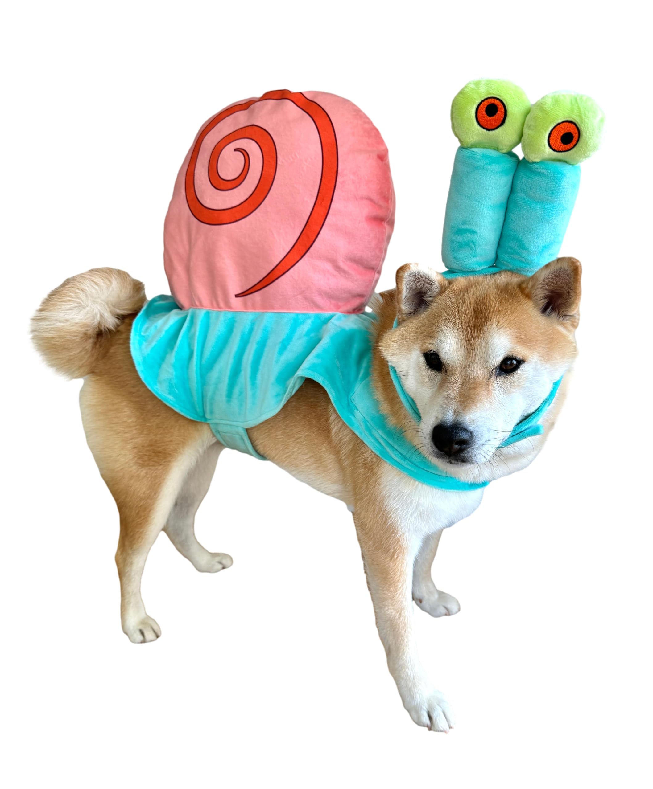 ComfyCamper dog sea snail costume on display, a cute cosplay option for Halloween and photos