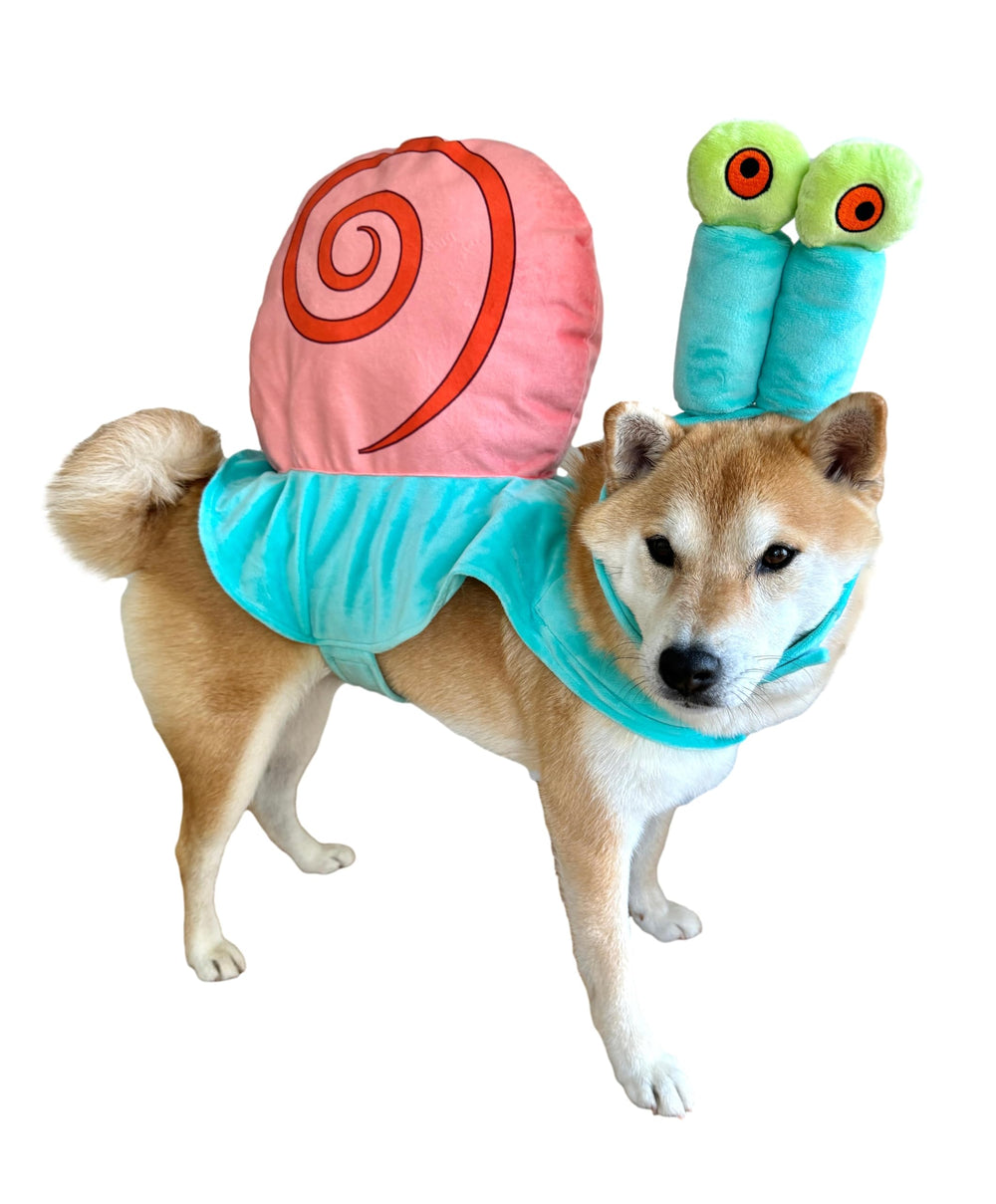 ComfyCamper dog sea snail costume on display, a cute cosplay option for Halloween and photos