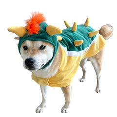 ComfyCamper hat and suspenders dog costume in orange for festive photos and indoor wear.
