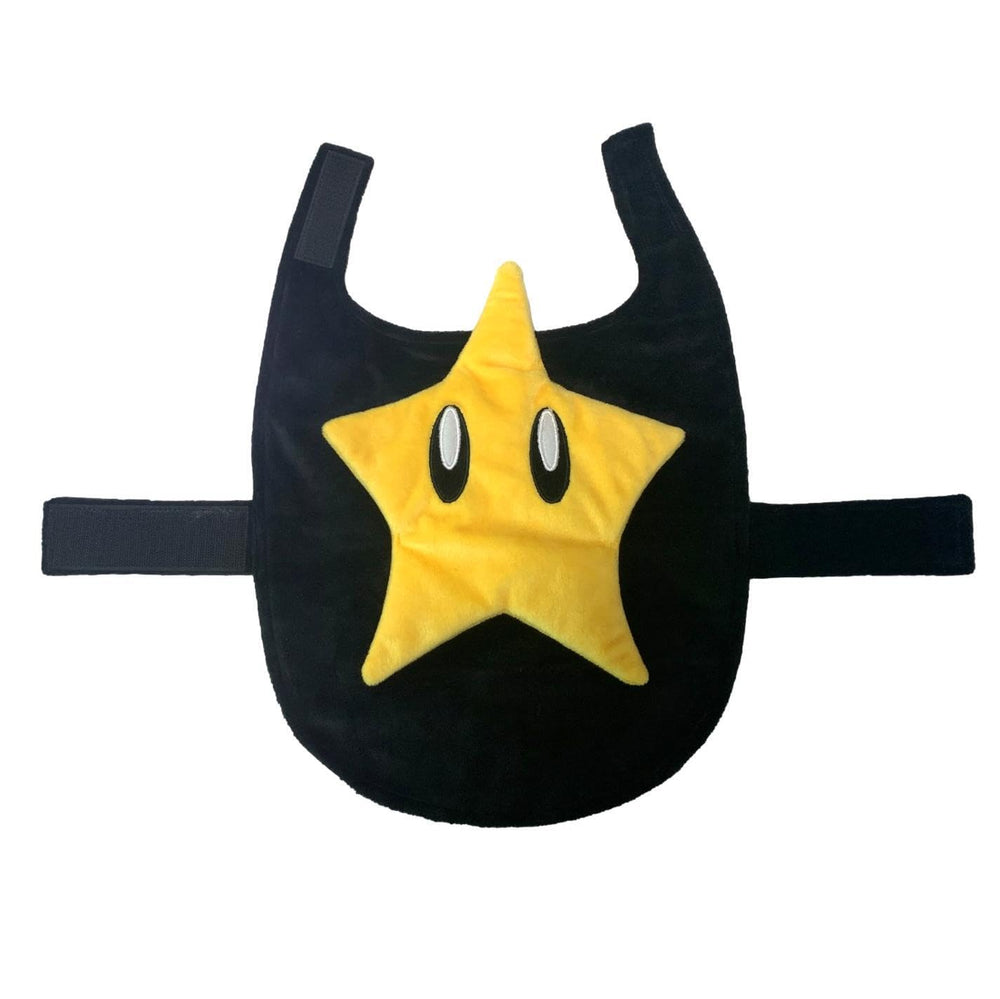 ComfyCamper hat and suspenders dog costume in space-star yellow, ideal for Halloween photoshoots.