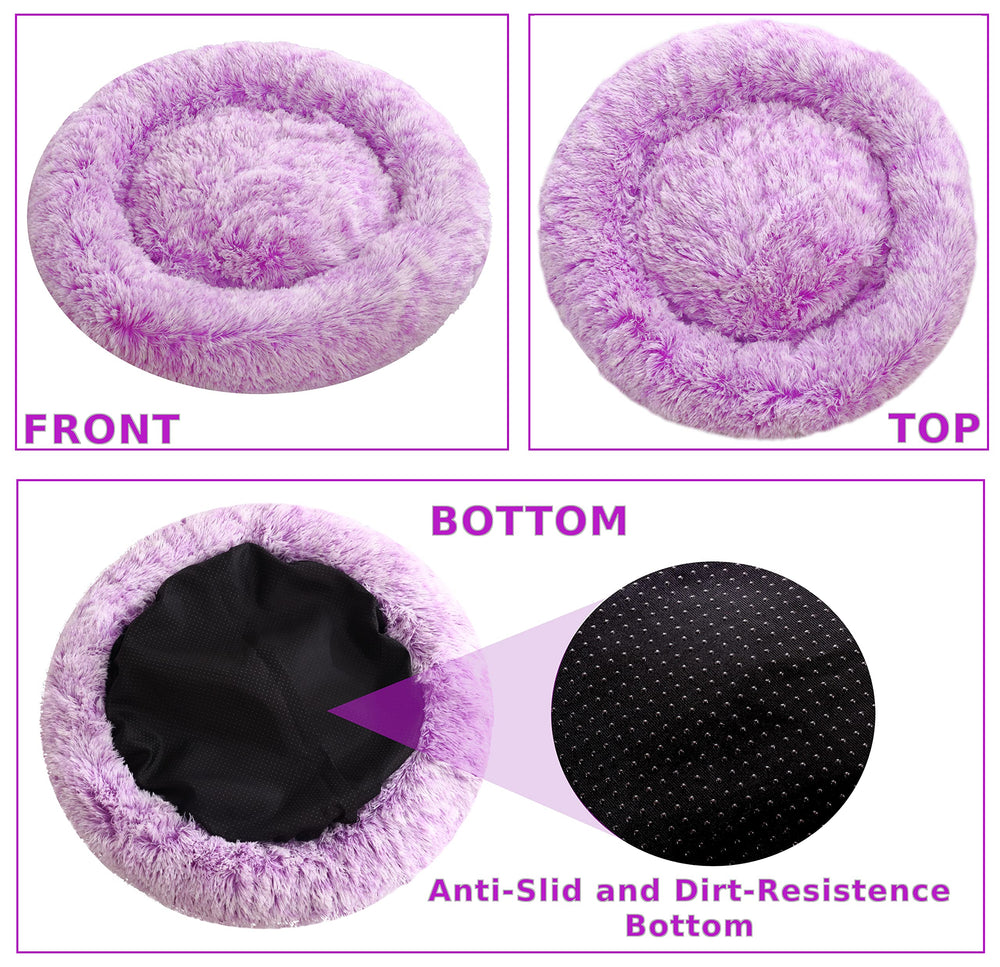 Comlax Calming Donut Bed close-up faux fur emphasizes soft texture and soothing feel.