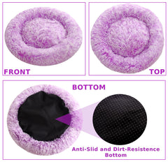 Comlax Calming Donut Bed close-up faux fur emphasizes soft texture and soothing feel.