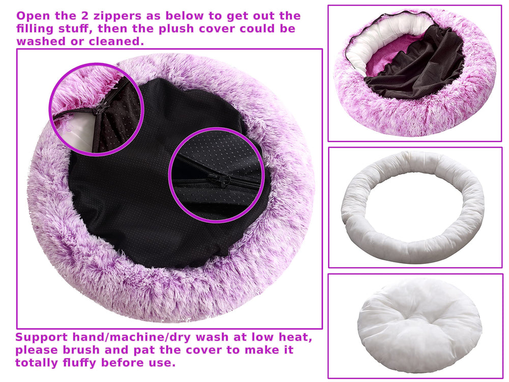 Comlax Calming Donut Bed purple 32-inch front view showcases warm hug-like comfort.