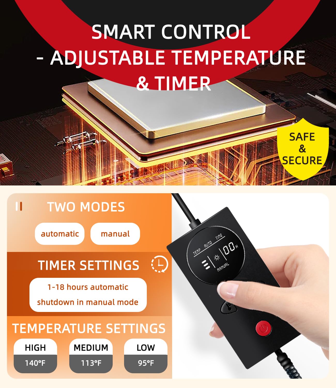 COMOIL manual mode with timer for customizable heating sessions.
