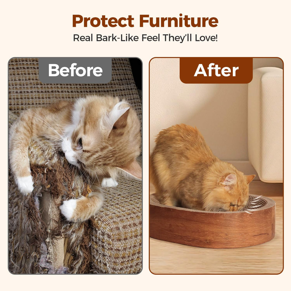ComSaf Cat Scratcher Bed sealed base captures scraps for easy cleanup